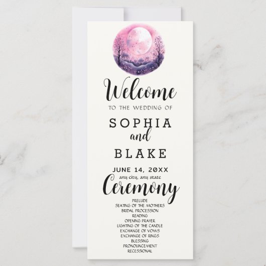 Boho Roze & Witte Volledige Maan Witte Trouwprogra (Voorkant)