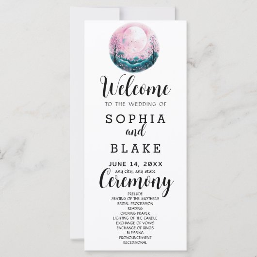 Boho Roze & Witte Volledige Maan Witte Trouwprogra (Voorkant)