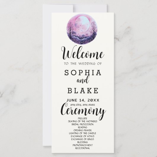 Boho Roze & Witte Volledige Maan Witte Trouwprogra (Voorkant)