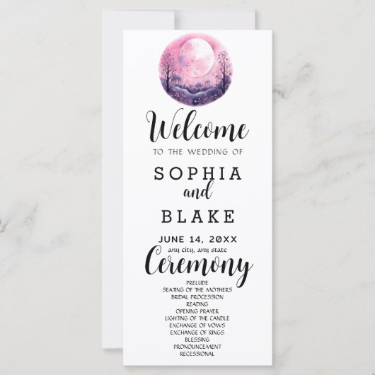 Boho Roze & Witte Volledige Maan Witte Trouwprogra (Voorkant)