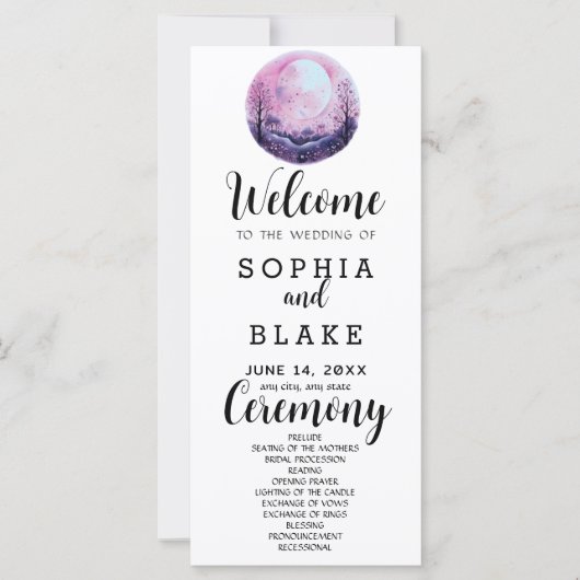 Boho Roze & Witte Volledige Maan Witte Trouwprogra (Voorkant)