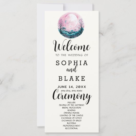 Boho Roze & Witte Volledige Maan Witte Trouwprogra (Voorkant)