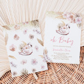 Boho Roze Zwaan Baby Shower Kaart
