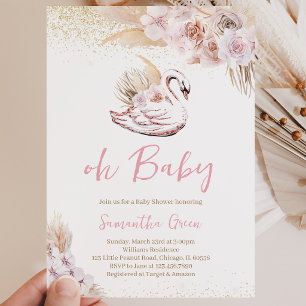 Boho Roze Zwaan Baby Shower Kaart