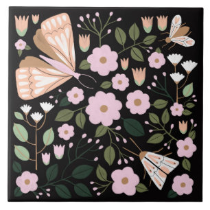 Boho roze zwarte korrelige vlinder tegeltje