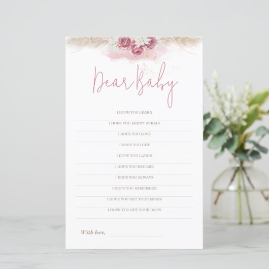 Boho Rozen Baby shower Game Beste Baby-wensen (Staand voorkant)