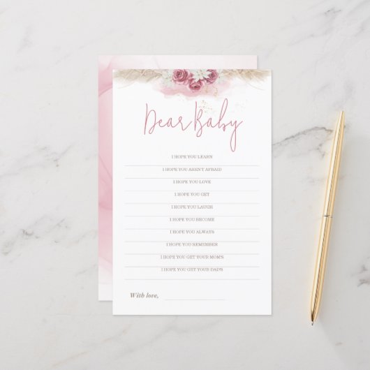 Boho Rozen Baby shower Game Beste Baby-wensen (Voorkant / Achterkant in situ)