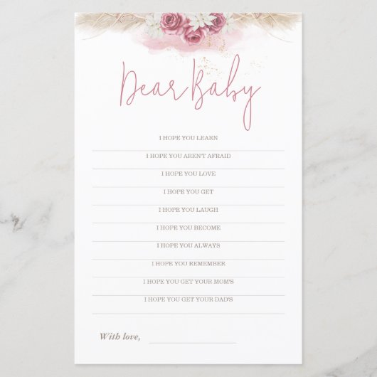 Boho Rozen Baby shower Game Beste Baby-wensen (Voorkant)