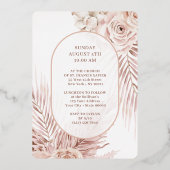 Boho Rozen Bloemen Cross Doop Folie Uitnodiging (Achterkant)