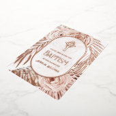 Boho Rozen Bloemen Cross Doop Folie Uitnodiging (Gedraaid)