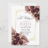 Boho Rozen Bloemrijke Rustieke Bruiloft Kaart (Voorkant)