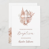 Boho Rozen Boeket Doop Uitnodiging (Voorkant / Achterkant)