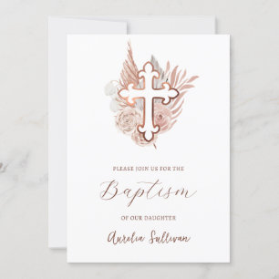 Boho Rozen Boeket Doop Uitnodiging