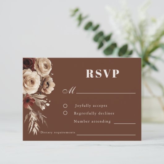Boho Rozen bruiloft RSVP Kaartje (Staand voorkant)