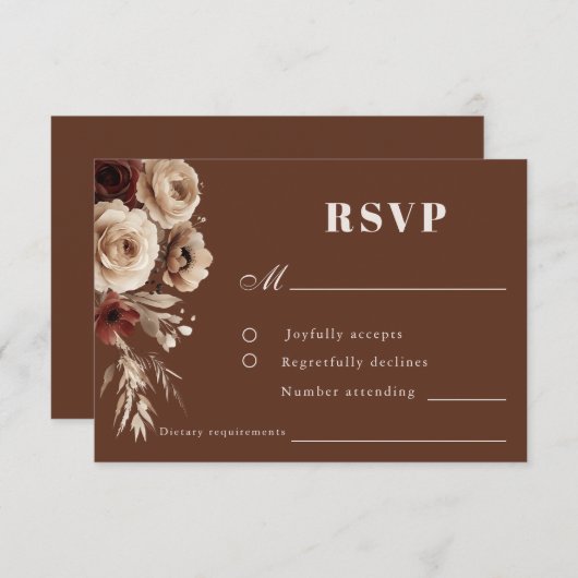 Boho Rozen bruiloft RSVP Kaartje (Voorkant / Achterkant)