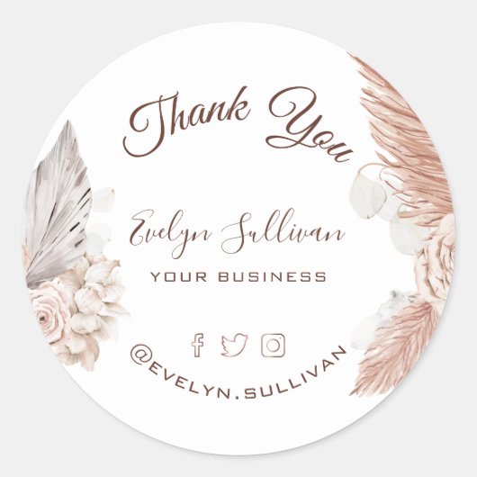 Boho Rozen Business Hartelijk dank Ronde Sticker (Voorkant)