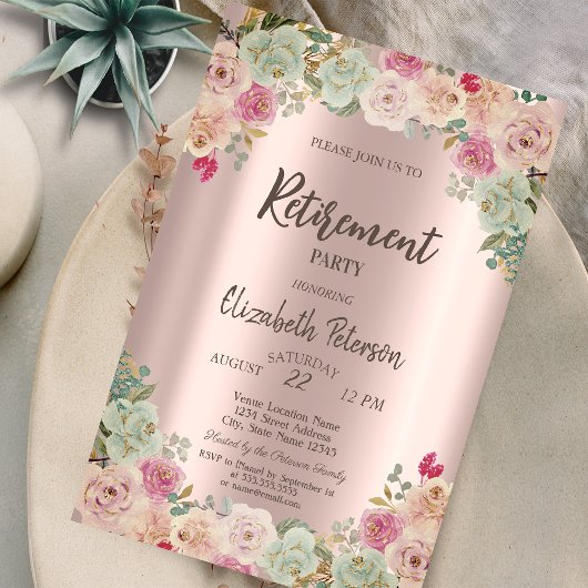Boho Rozen Confetti Pensioenfeest Kaart