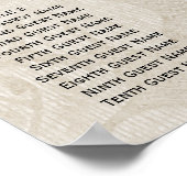 Boho Rozen Crème Damask Rustieke Bruiloft Zitplaat Poster (Hoek)