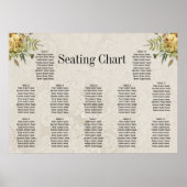 Boho Rozen Crème Damask Rustieke Bruiloft Zitplaat Poster (Voorkant)