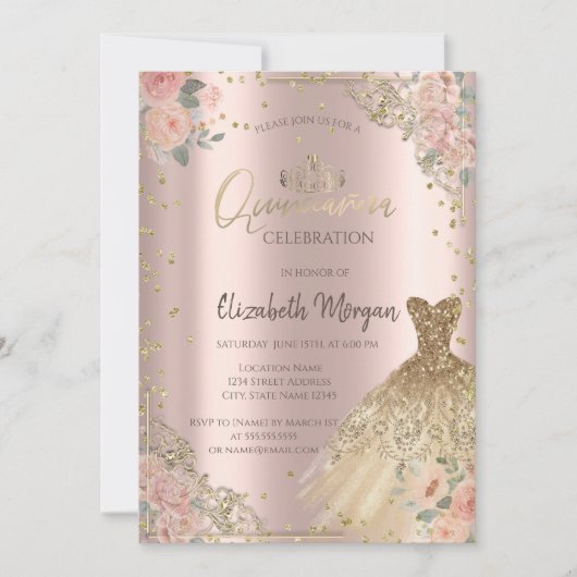 Boho Rozen Diamanten Jurk Rose Goud Kaart (Voorkant)