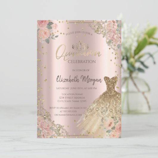 Boho Rozen Diamonds Jurk Roos Goud Kaart (Staand voorkant)