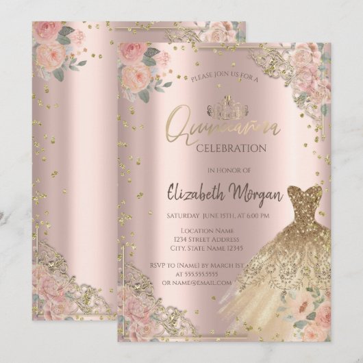 Boho Rozen Diamonds Jurk Roos Goud Kaart (Voorkant / Achterkant)