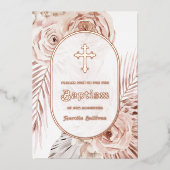 Boho Rozen Doop Folie Uitnodiging (Voorkant)