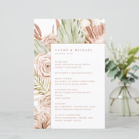 Boho Rozen en het Menu van de Gebeurtenis van de T (Staand voorkant)