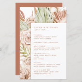 Boho Rozen en het Menu van de Gebeurtenis van de T (Voorkant / Achterkant)