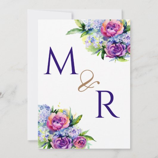 Boho Rozen en pinda's paarse waterverf bouquet Kaart (Achterkant)