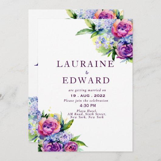 Boho Rozen en pinda's paarse waterverf bouquet Kaart (Voorkant / Achterkant)