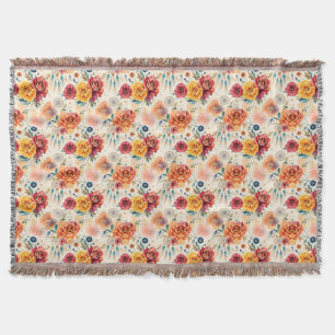 Boho  rozen en veren bloemenpatroon deken