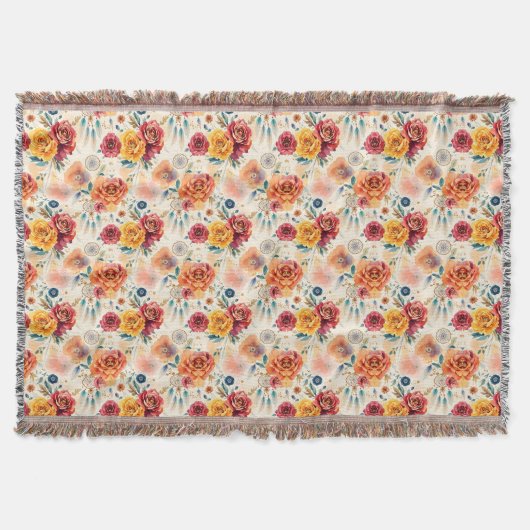 Boho rozen en veren bloemenpatroon deken (Voorkant)