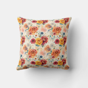 Boho  rozen en veren bloemenpatroon kussen