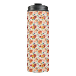 Boho  rozen en veren bloemenpatroon thermosbeker
