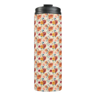 Boho rozen en veren bloemenpatroon thermosbeker