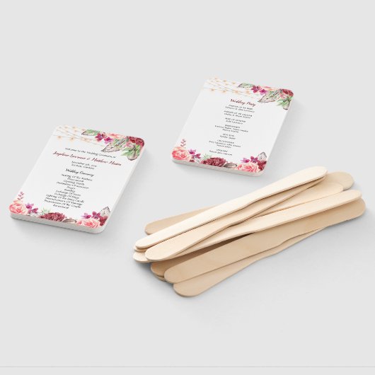 Boho Rozen Feathers Lights Trouwprogramma Handwaaier (Niet-gemonteerd)