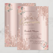 Boho Rozen Glitter Crown Drop Quinceañera Kaart (Voorkant / Achterkant)