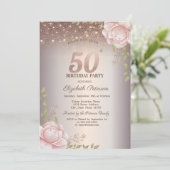 Boho Rozen,Glitter Lichtjes 50e Verjaardag Kaart (Staand voorkant)