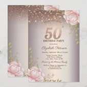 Boho Rozen,Glitter Lichtjes 50e Verjaardag Kaart (Voorkant / Achterkant)