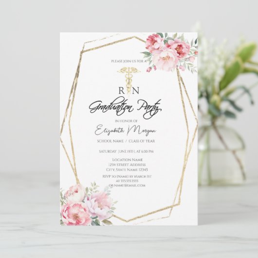 Boho Rozen Goud Lijst RN Verpleegkundige Afstudeer Kaart (Staand voorkant)