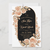 Boho Rozen Gouden Bloem Bruiloft Kaart (Voorkant)