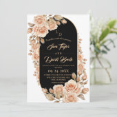 Boho Rozen Gouden Bloem Bruiloft Kaart (Staand voorkant)