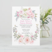 Boho Rozen Hydrangeas Bloemenbruiloft Uitnodiginge Kaart (Staand voorkant)