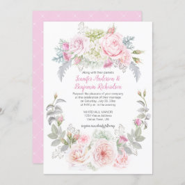 Boho Rozen Hydrangeas Bloemenbruiloft Uitnodiginge Kaart