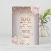 Boho Rozen, Lichtslingers Glitter 100ste Verjaarda Kaart (Staand voorkant)