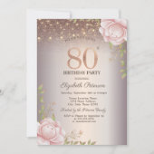 Boho Rozen, Lichtslingers Glitter 80ste Verjaardag Kaart (Voorkant)