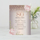 Boho Rozen, Lichtslingers Glitter 80ste Verjaardag Kaart (Staand voorkant)