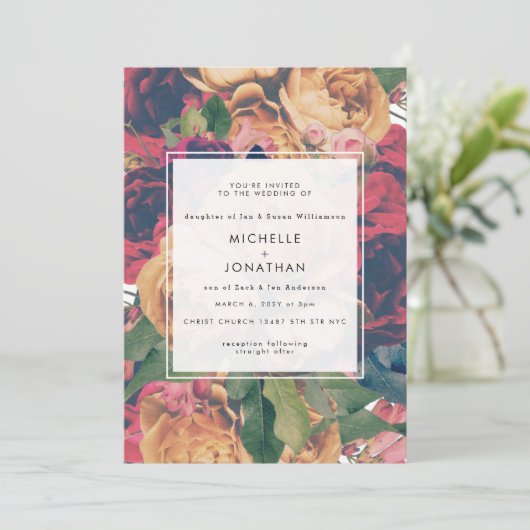 Boho Rozen Modern Wedding Kaart (Staand voorkant)