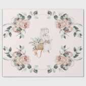 Boho Rozen Oh Baby Brown en Roze Bassinet Cadeaupapier (Vlak)